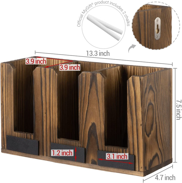 Burnt Wood Coffee To Go Cup Server Caddy with Chalkboard Labels, Wall Mounted or Countertop Drink Station Organizer Rack-MyGift