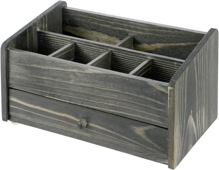 6 Compartment Gray Wood Modular Vanity Storage Box, Tabletop