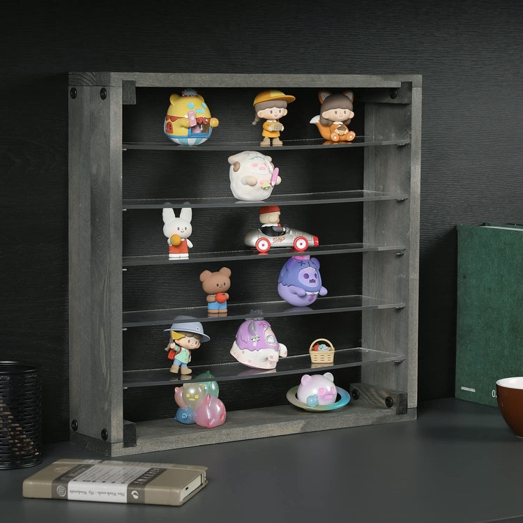 Gray Wood and Clear Acrylic Wall Mounted Collectibles Display Shelf, Storage Rack-MyGift
