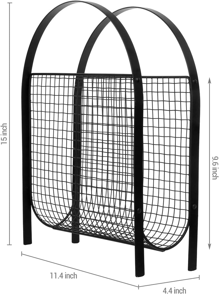 Mid-Century Magazine Rack, Matte Black Tone Metal Mesh
