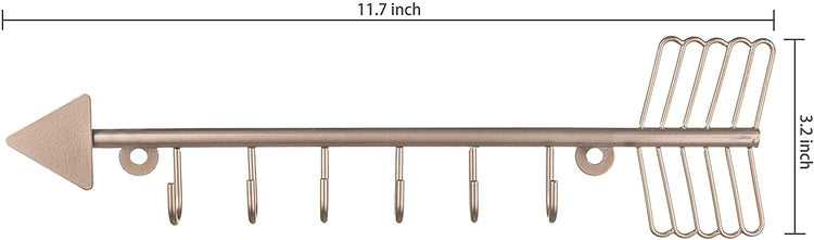 6-Hook, Rose Gold-Tone Arrow-Shaped Necklace Rack, Key Holder-MyGift