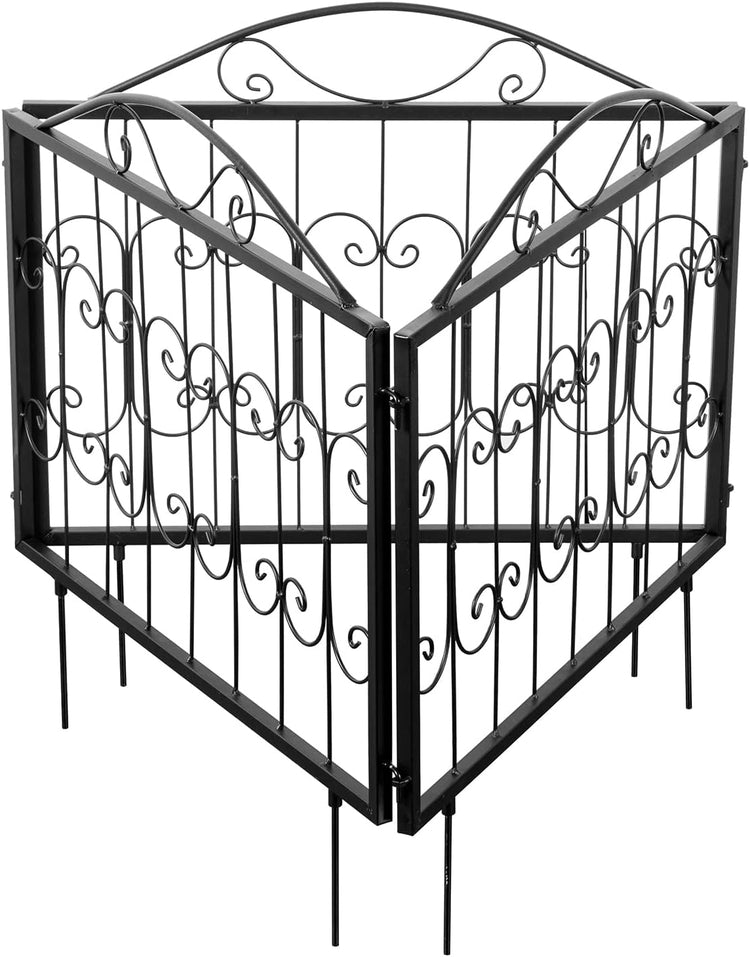 Set of 4, Scrollwork Matte Black Metal Wire Linking Trellis Fence, Support Stakes for Climbing Plants and Crawling Vines-MyGift