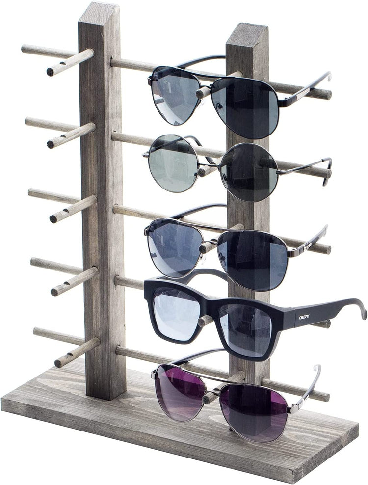 Sunglasses Display Stand, Gray Wood Tabletop Eyeglass Storage Rack, Holds up to 10 Pairs of Eyewear-MyGift