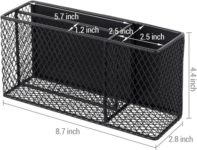 Magnetic Black Metal White Board Supply Caddy, 3 Compartment Office Stationery Organizer with Pen Cup-MyGift