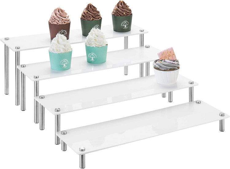 White Acrylic Cupcake & Dessert 4-Tier Rectangular Display Riser-MyGift