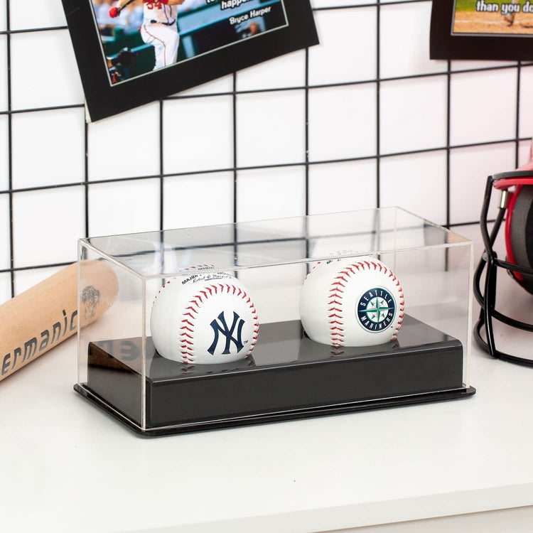 Premium Clear and Black Acrylic Tabletop 2 Baseball Holder Display Case for Collectible Balls-MyGift
