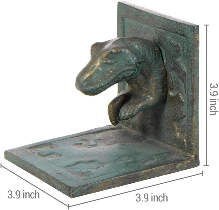 Dinosaur Bookends, Vintage Cast Iron Tyrannosaurus T-Rex Shaped Design Decorative Book Holder Support-MyGift