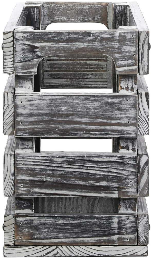 Torched Wood Magazine Holder Bathroom Storage Organizer Basket Crate with Cutout Handles-MyGift