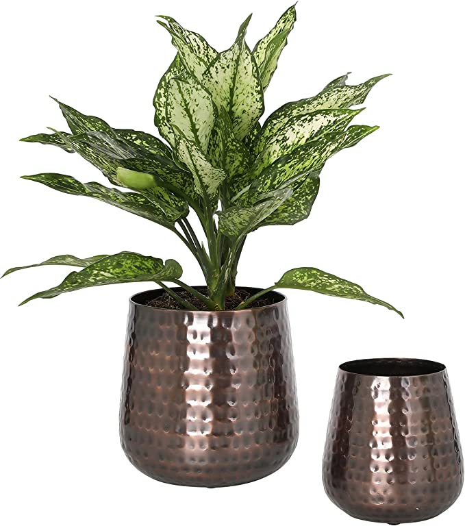 Succulent Planter with Handcrafted Hammered Design, Copper Metal Plant Pot, 2 Piece Set-MyGift