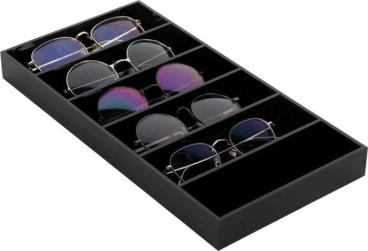 Black Acrylic Sunglasses and Eyeglasses Storage Organizer Case Tray, Tabletop Display Tray-MyGift