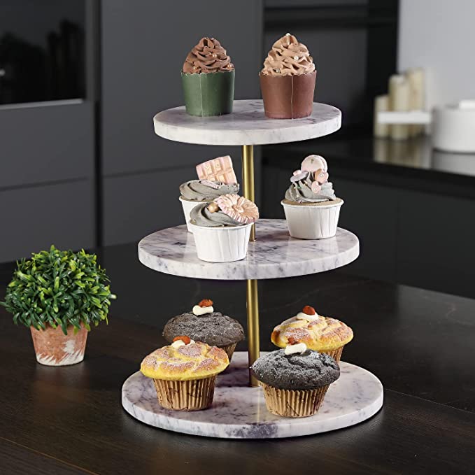 3 Tiered Cupcake Stand, Tea Party Serving Platter, Modern Round Retail Riser Stand-MyGift