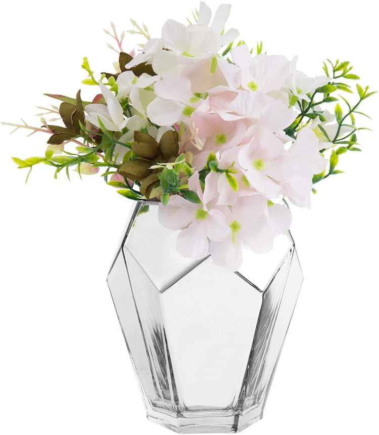 6-inch Geometric Silver Glass Flower Vase with Multi-Faceted Mirror Finish-MyGift