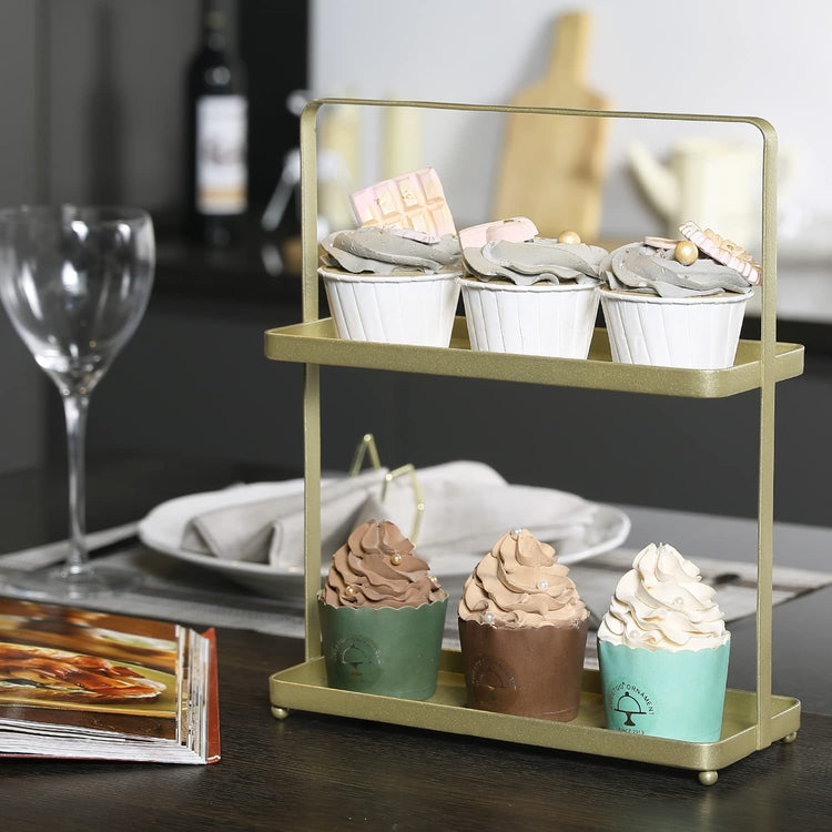 2 Tier Brass Metal Wire Cupcake Stand, Decorative Dessert and Appetizer Display Tray-MyGift