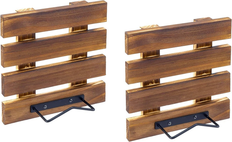 Wall Mounted Brown Wood and Black Metal Wire Plate Display Rack Plate MyGift