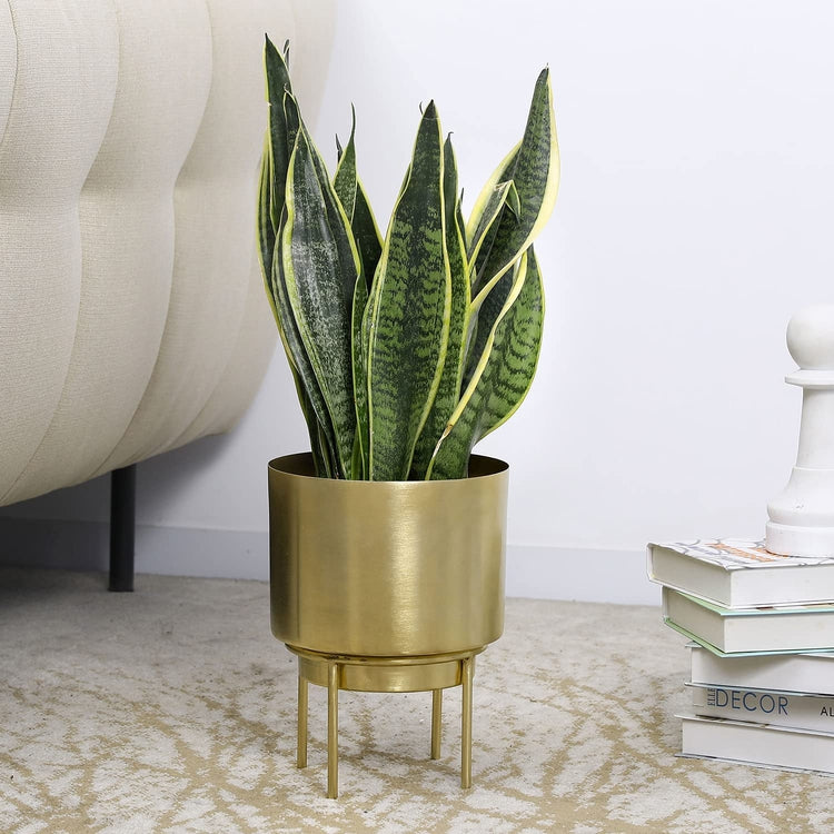 7 inch Deluxe Brass Brushed Metal Decorative Planter Pot with Display Riser Stand-MyGift