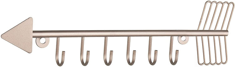 6-Hook, Rose Gold-Tone Arrow-Shaped Necklace Rack, Key Holder-MyGift