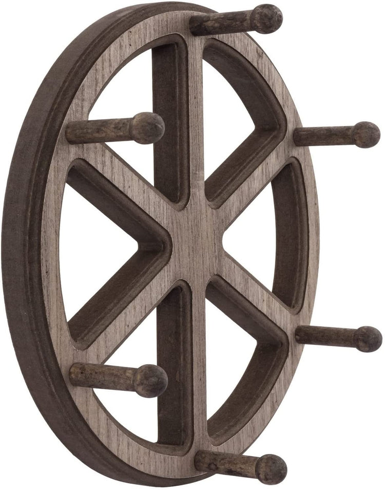 Wall Mounted Mug Holder, Ship Wheel Shaped Hanging Cup Storage Rack, Holds 6 Coffee Mugs-MyGift