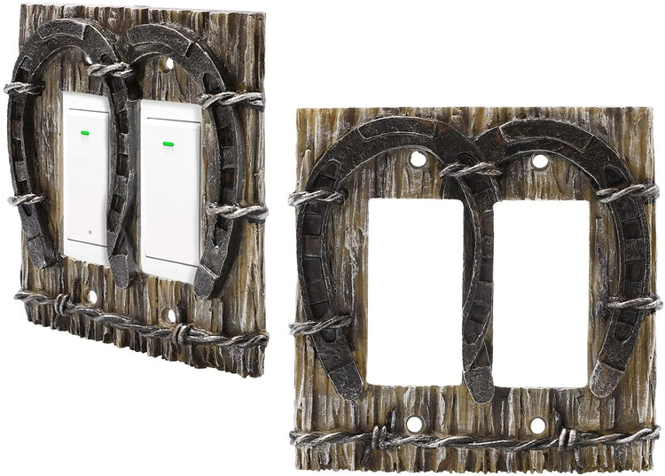 Set of 2, Western Cowboy Ranch Horseshoe Double Rocker Light Switch Covers, Wall Plates-MyGift