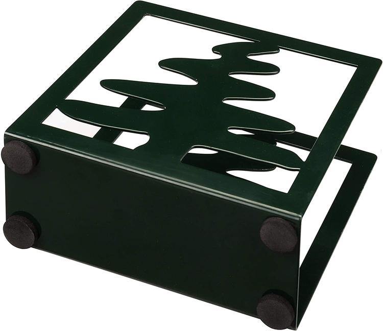 Forest Green Metal Napkin Holder w/ Modern Christmas Tree Design - MyGift