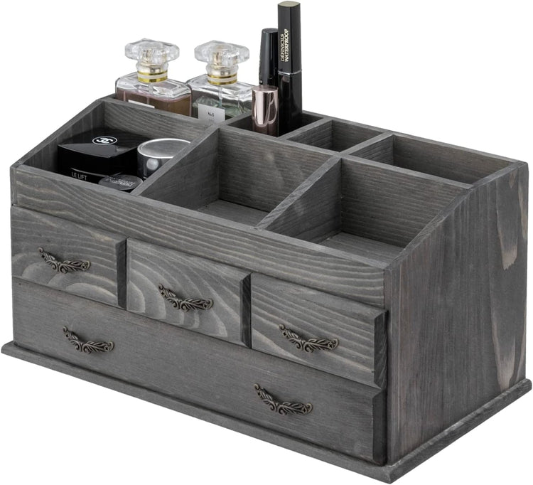 Gray Wood Vanity Organizer Rack with 4 Storage Drawers for Jewelry, Perfume, Cosmetics and Hair Accessories-MyGift