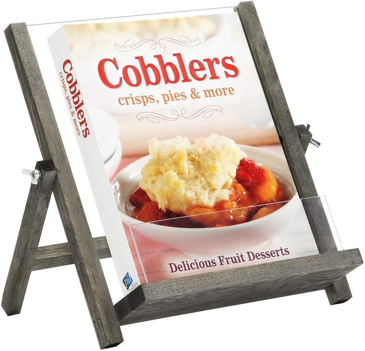 Gray Wood and Clear Acrylic Collapsible Cookbook Holder, Recipe Stand for Cookbooks, Tablets and Magazines-MyGift