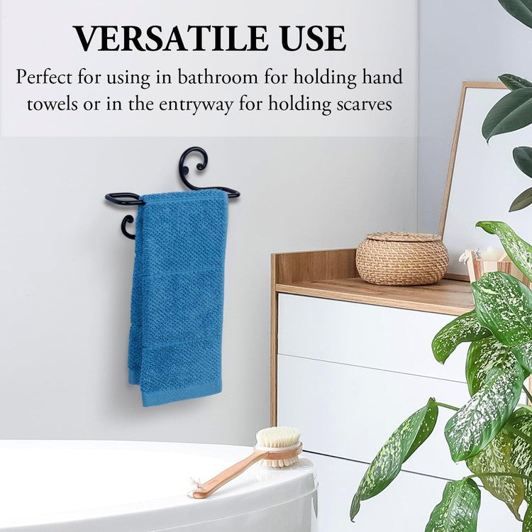 Wall Mounted Black Metal Towel Bar, Versatile Rail Holder for Bathroom Hand Towels or Entryway Scarf Hanger-MyGift