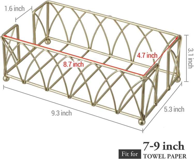 Brass Tone Metal Wire Bathroom Countertop Folded Paper Towel Holder, Vanity Disposable Napkin Storage Dispenser Tray-MyGift