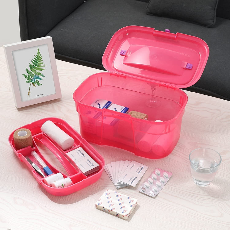 Heavy Duty Plastic First Aid Kit Storage Bin, Arts & Crafts Carrying Case with Removable Tray-MyGift