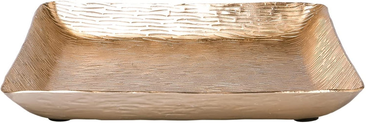 Handcrafted 12 Inch Large Serving Tray, Decorative Copper-Tone Metal Square Platter with Hammered Textured Design-MyGift