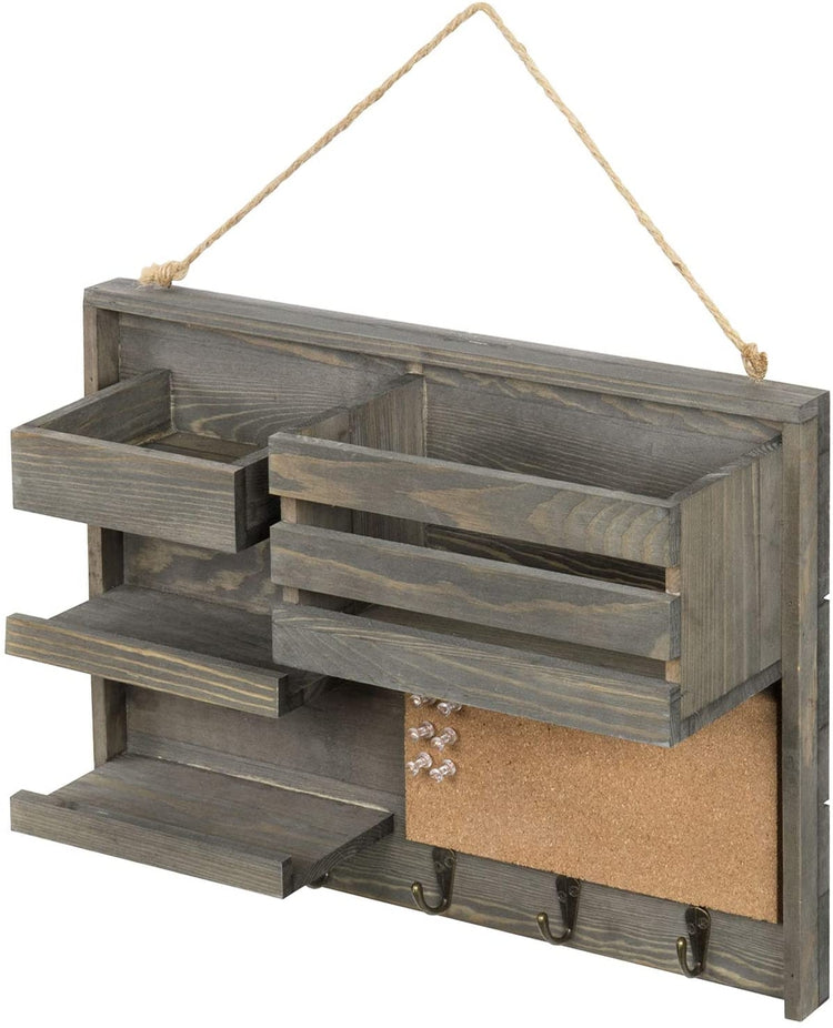 Vintage Gray Solid Wood Wall Hanging Organizer Rack-MyGift