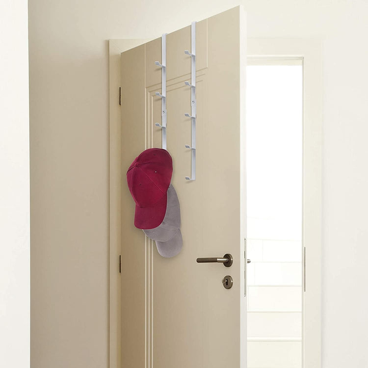 Set of 2, White Over-The-Door Hat Storage Rack, Metal Display Hanger with 5 Hooks-MyGift