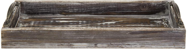16-inch Torched Wood Rectangular Serving Tray with Decorative Antique Metal Handles-MyGift