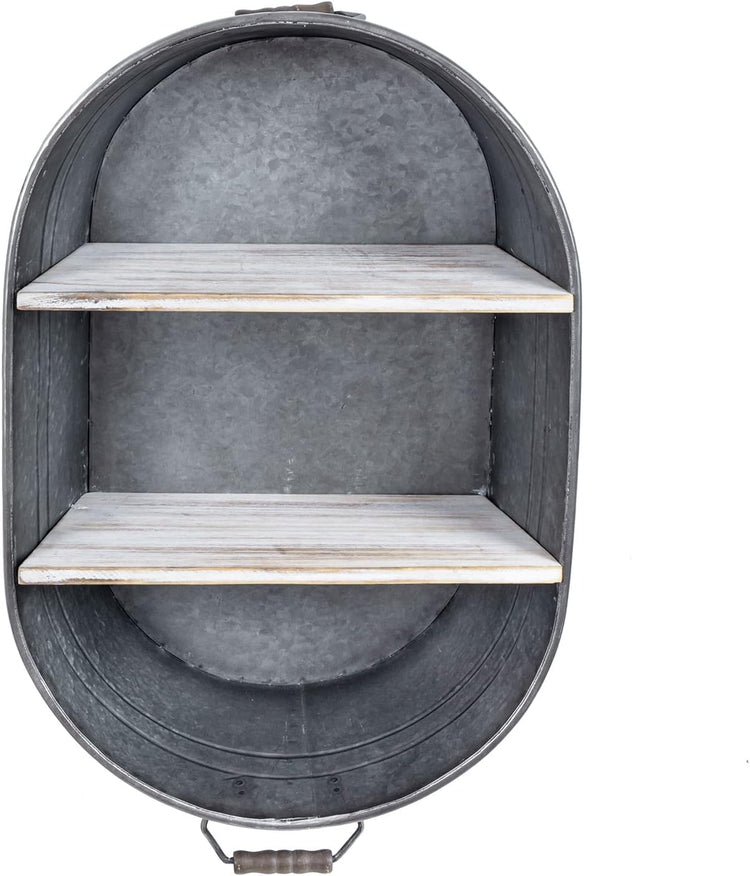 Silver Hanging Rack Wall Mounted 2 Tier Silver Metal and White Washed Wood Hanging Storage ...