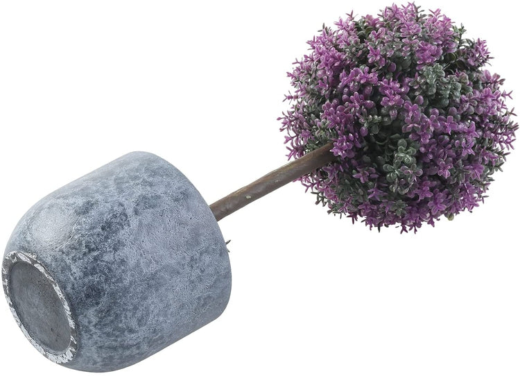 Set of 2, 12 inch Artificial Purple Boxwood Topiary Trees, Tabletop Decorative Faux Plants with Gray Plastic Pots-MyGift