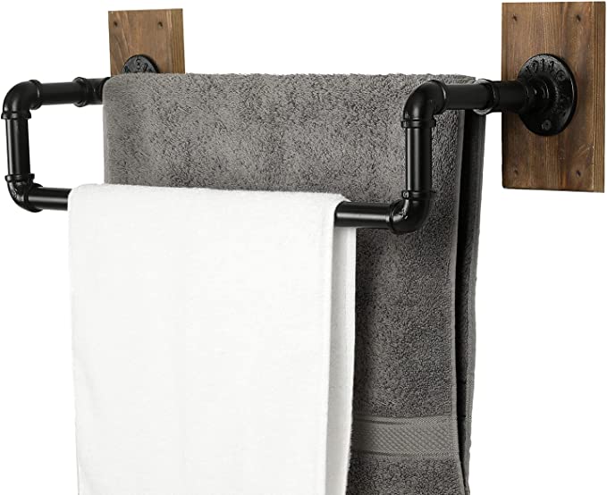 Industrial Pipe Towel Bar 24 inch Towel Rack Towel Holder, Wall Mounted Double Bar Towel Rack-MyGift