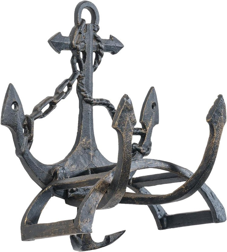 Wall Mounted Brass Metal Hose Reel Rack, Decorative Seaside Boat Dock Themed Hook-MyGift