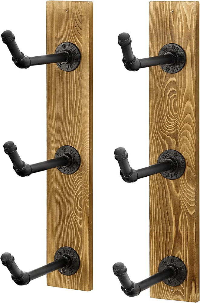 Industrial Black Metal Pipe Yoga Mat and Foam Roller Holder with Rustic Burnt Wood Wall Mount Backing-MyGift