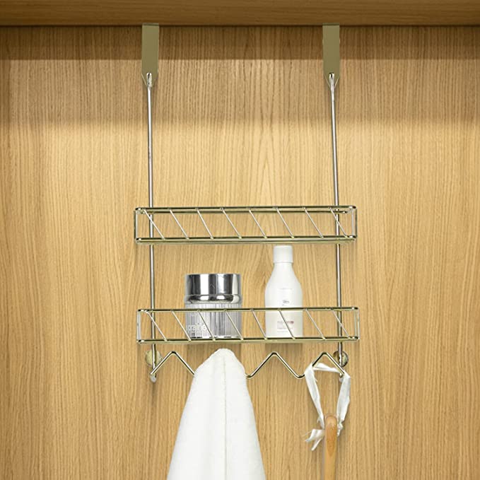 Shower Caddy Hanging Shelf with Hooks Suction Cups Stainless Steel