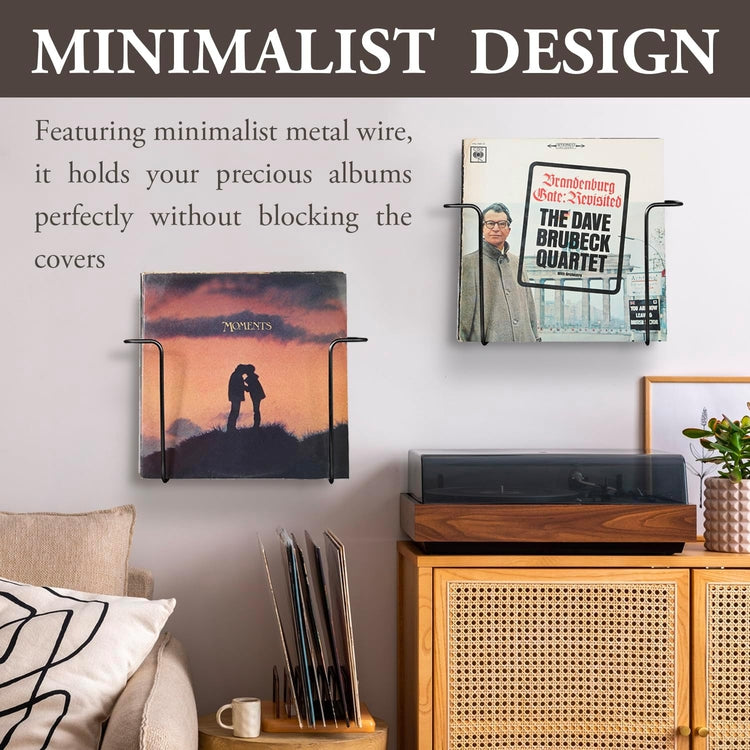 Set of 2, Matte Black Metal Wire Wall Mounted Vinyl Records Storage Racks, LP Record Holders, Floating Album Shelves-MyGift