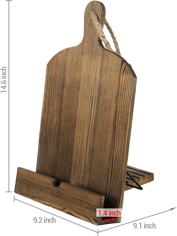 Cutting Board Shaped Cookbook Stand, Burnt Wood Recipe Book Holder with Rope Handle-MyGift