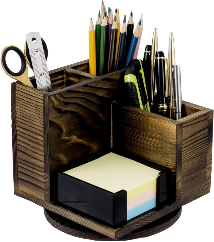 Brown Wood and Black Acrylic Office Desktop Stationery Organizer, Supplies Organizer-MyGift