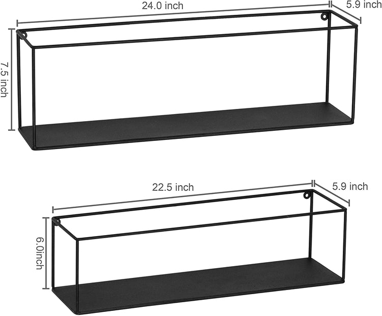 Set of 2, Black Metal Display Shelves, Wall-Mounted Shadow Boxes-MyGift