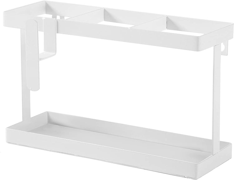 White Metal Wall Mounted Hair Accessory Organizer Caddy, Countertop Blow Dryer and Flat Iron Holder-MyGift