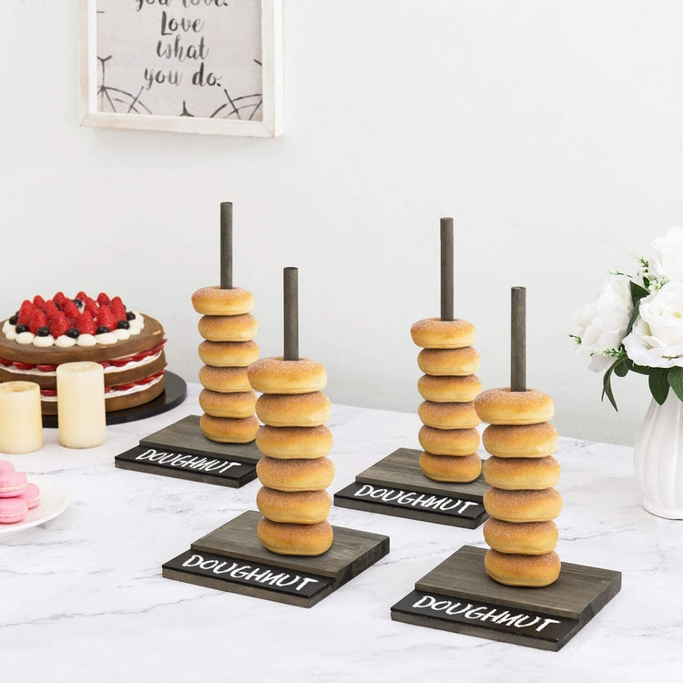4 Pack of 12 Inch Gray Wooden Display Rack, Donut Holder and Serving Stands with Chalkboard Labels-MyGift