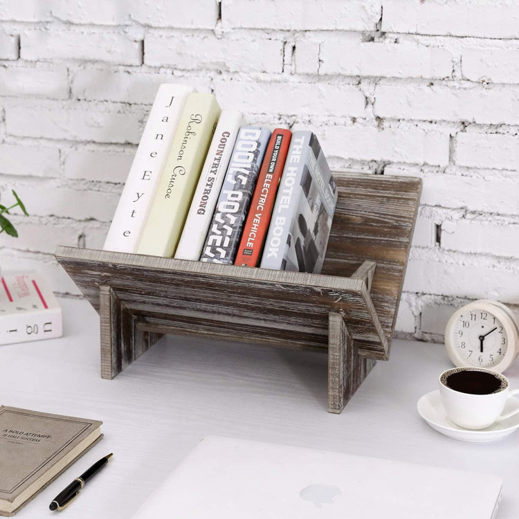 Torched Wood Tilted Desktop Organizer, Literature Display Bookshelf-MyGift