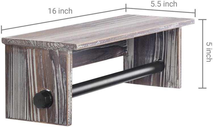 Industrial Metal Pipe Hanging Rack with Rustic Torched Wood Shelf-MyGift