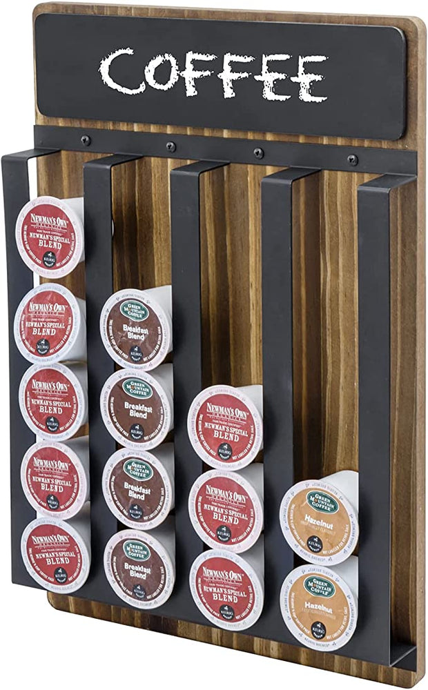 Wall Mounted Wood and Metal Coffee Pod Capsule Holder, Coffee Pod Holder Rack with Chalkboard Label-MyGift
