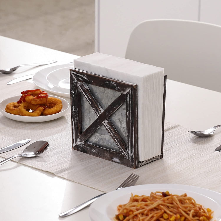 Torched Wood and Galvanized Metal Barn Door Farmhouse Napkin Holder-MyGift