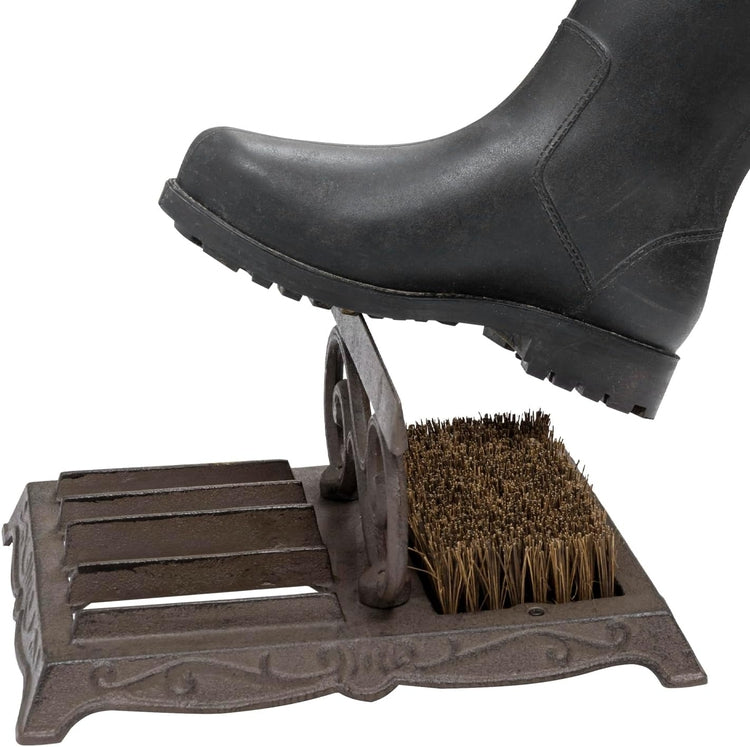 Heavy Duty Dark Brown Cast Iron Shoe Scraper and Scrubber Mat, Outdoor Footwear Cleaning Brush and Boot Mud Puller-MyGift
