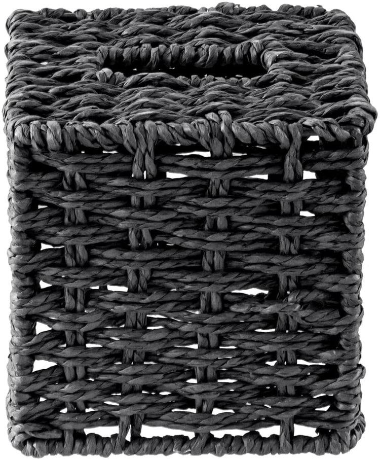 Black Decorative Rope Woven Square Tissue Box Holder Cover-MyGift